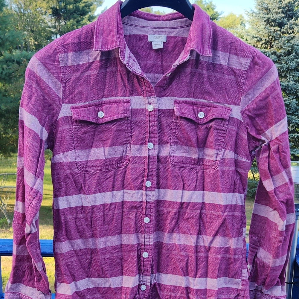 J. Crew women's  flannel button-down long sleeve cranberry and pink Shirt Size S